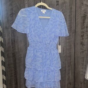 NWT! Japna Sky Blue Leaf Pattern Mini Dress